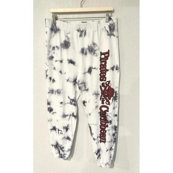 Disney Unisex White and Black Pirates of Caribbean Tie Dye Jogger Pants Size L - Picture 1 of 14